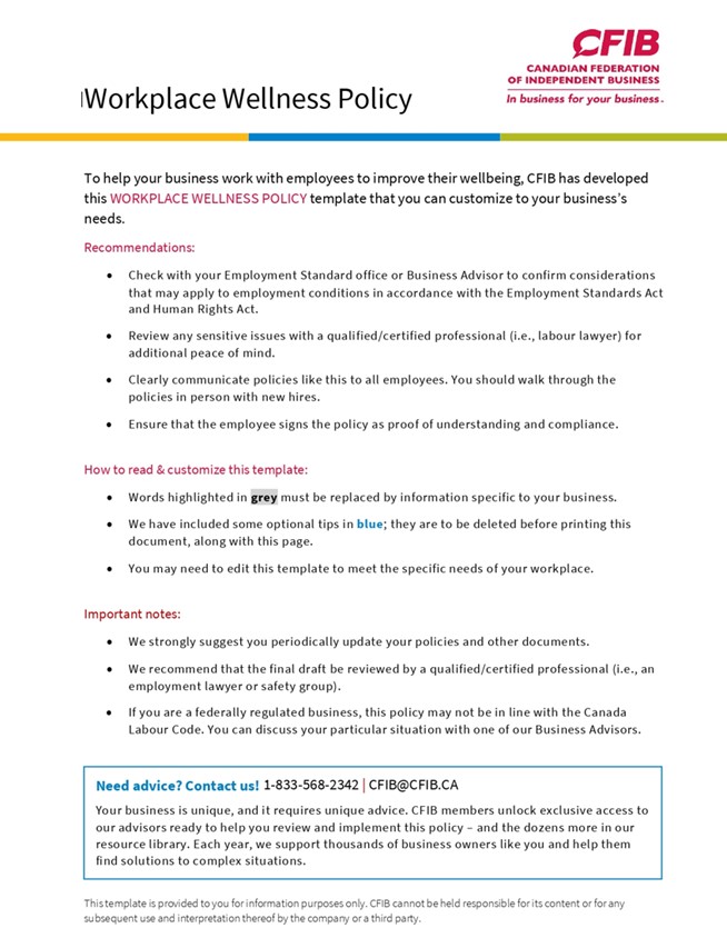 Wellness Policy Template Word document