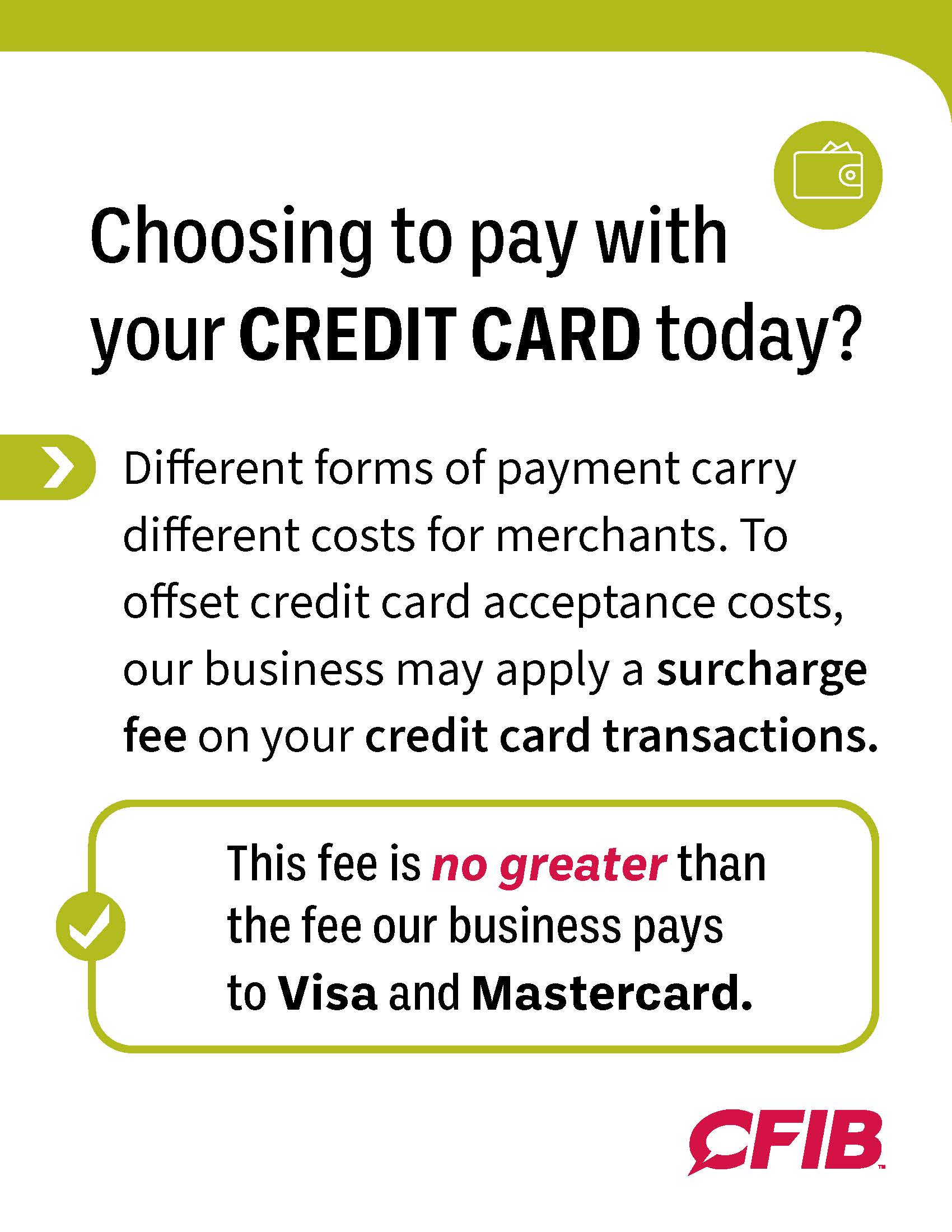 Printable Credit Card Convenience Fee Sign prntbl