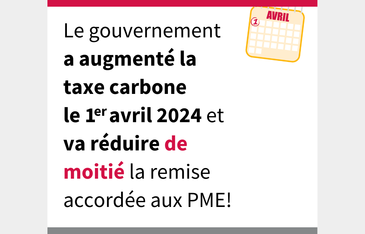Le gouvernement a augmenté la taxe carbone le 1er avril 2024 et va réduire de moitié la remise accordée aux PME!