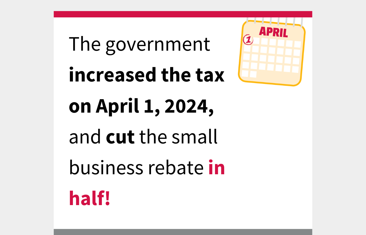 The government increased the tax on April 1, 2024, and cut the small business rebate in half!