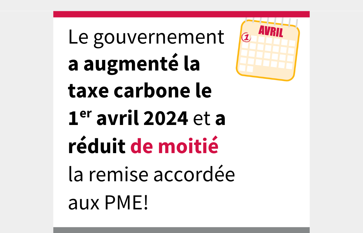 Le gouvernement a augmenté la taxe carbone le 1er avril 2024 et a réduit de moitié la remise accordée aux PME!